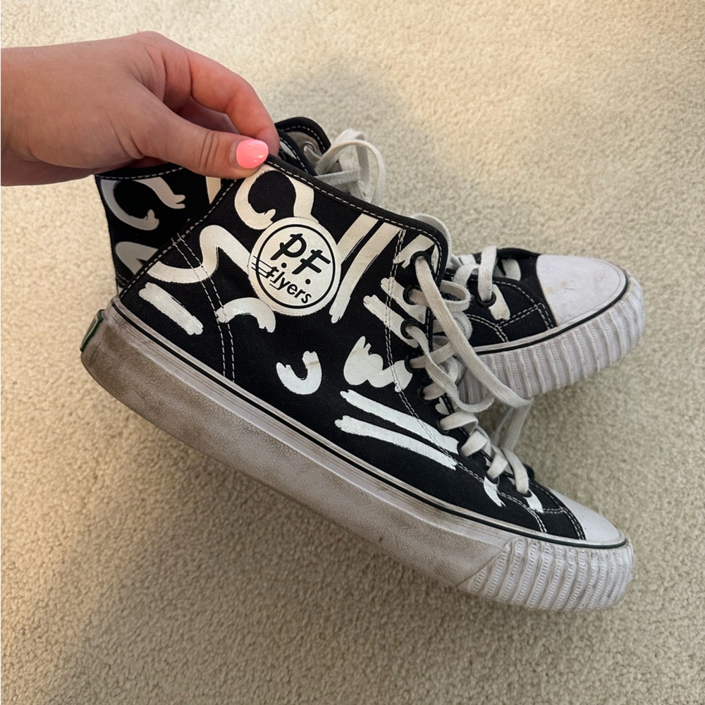 PF Flyers Black and White High-Top Canvas Sneakers Men's 9.5 Women's 11